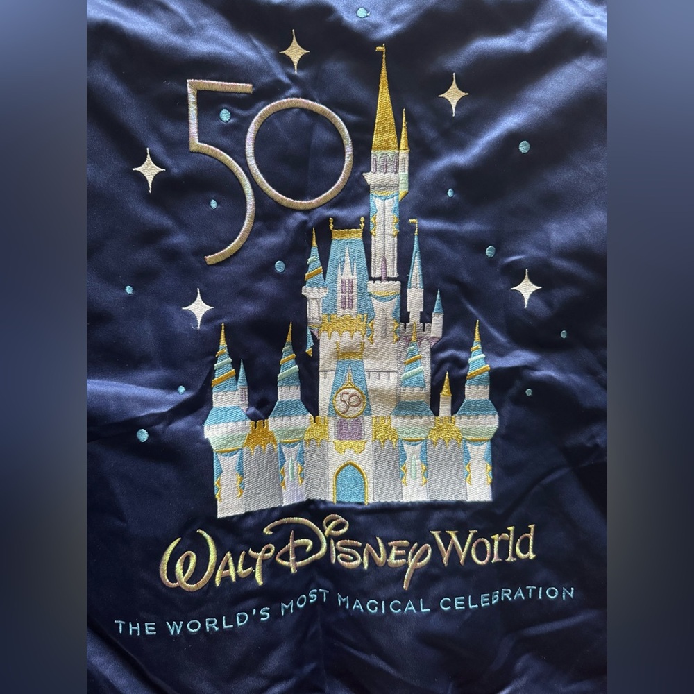 Walt Disney World 50th Anniversary Celebration Castle Satin Bomber Jacket M. EUC - Picture 5 of 11
